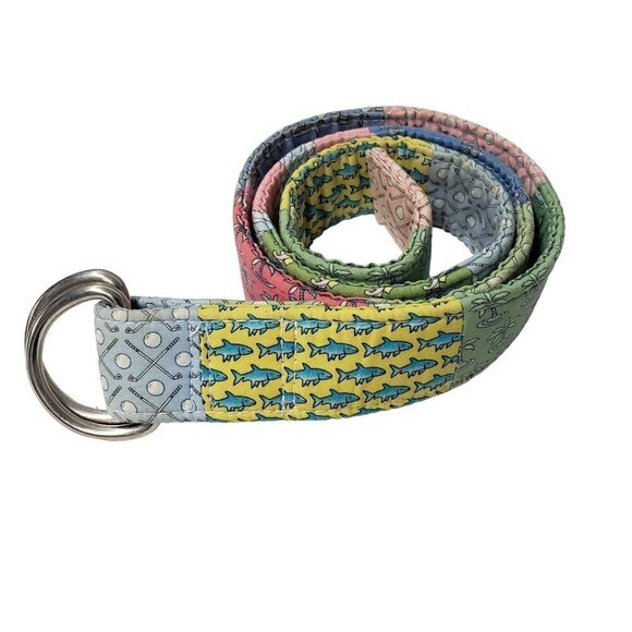 Vineyard Vines Patchwork D Ring Belt Nautical Whales Lacrosse Preppy Medium - Picture 1 of 8